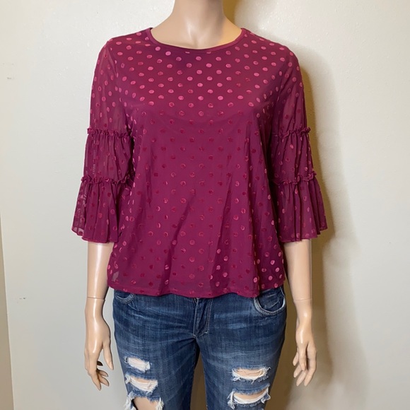 Lane Bryant Dot Mesh Ruffle Sleeve Sz 18/20 - Picture 2 of 10
